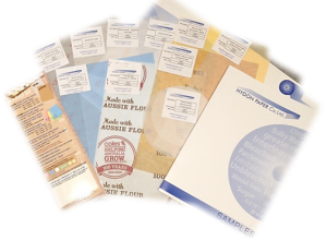 Sample pack containing siliconised greaseproof paper, tissue and grease resistant paper.